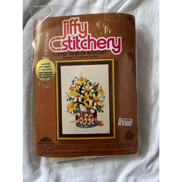 Jiffy Stitchery Coffee Canister Bouquet Needlepoint Kit Designed By Charlene Ger - Picture 1 of 14